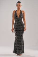 DRESSED UP WITH NOWHERE TO GO RHINESTONE MAXI DRESS
