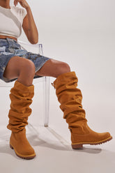 AZALEA WANG ARDIS TAN RUCHED FLAT BOOT