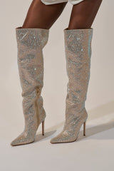 AZALEA WANG BIBBLE GOLD RHINESTONE STILETTO OVER THE KNEE BOOT