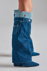 AZALEA WANG DOUBLE FLY DENIM CHUNKY BOOT