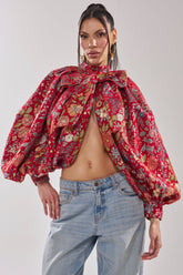 ETHEREAL FLORAL PUFF SLEEVE BROCADE TOP