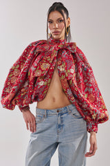 ETHEREAL FLORAL PUFF SLEEVE BROCADE TOP