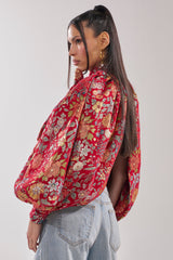 ETHEREAL FLORAL PUFF SLEEVE BROCADE TOP