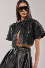 BIKER BRAIDED LEATHER CROPPED BUTTON DOWN