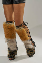 AZALEA WANG STAMOS BLACK MULTI FUR GLADIATOR STILETTO SANDAL