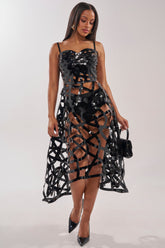 CAUGHT YOU SLIPPING CAGED MIDI DRESS