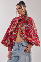 ETHEREAL FLORAL PUFF SLEEVE BROCADE TOP