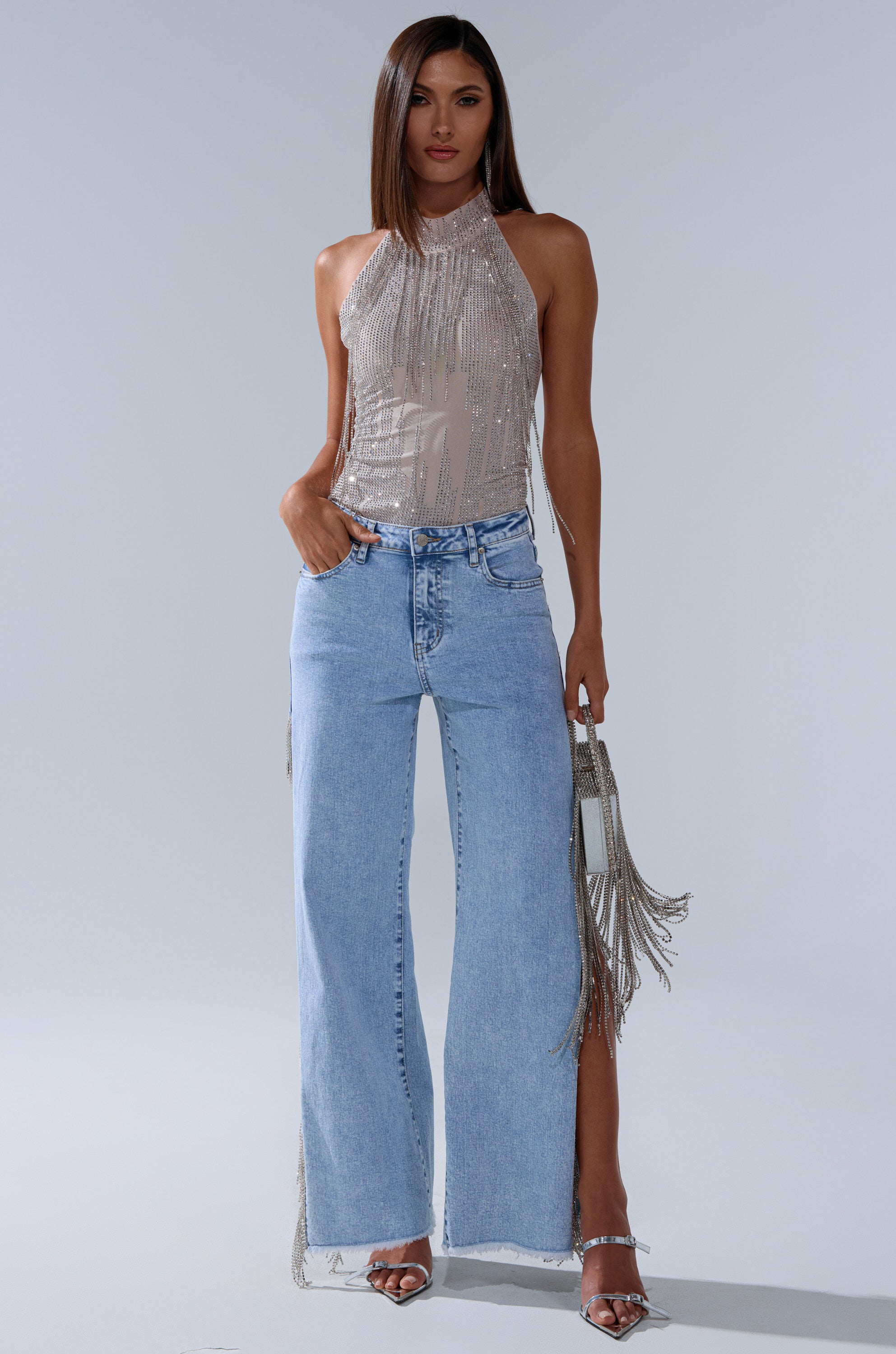 ALL SEASON RHINESTONE MOCK NECK TOP